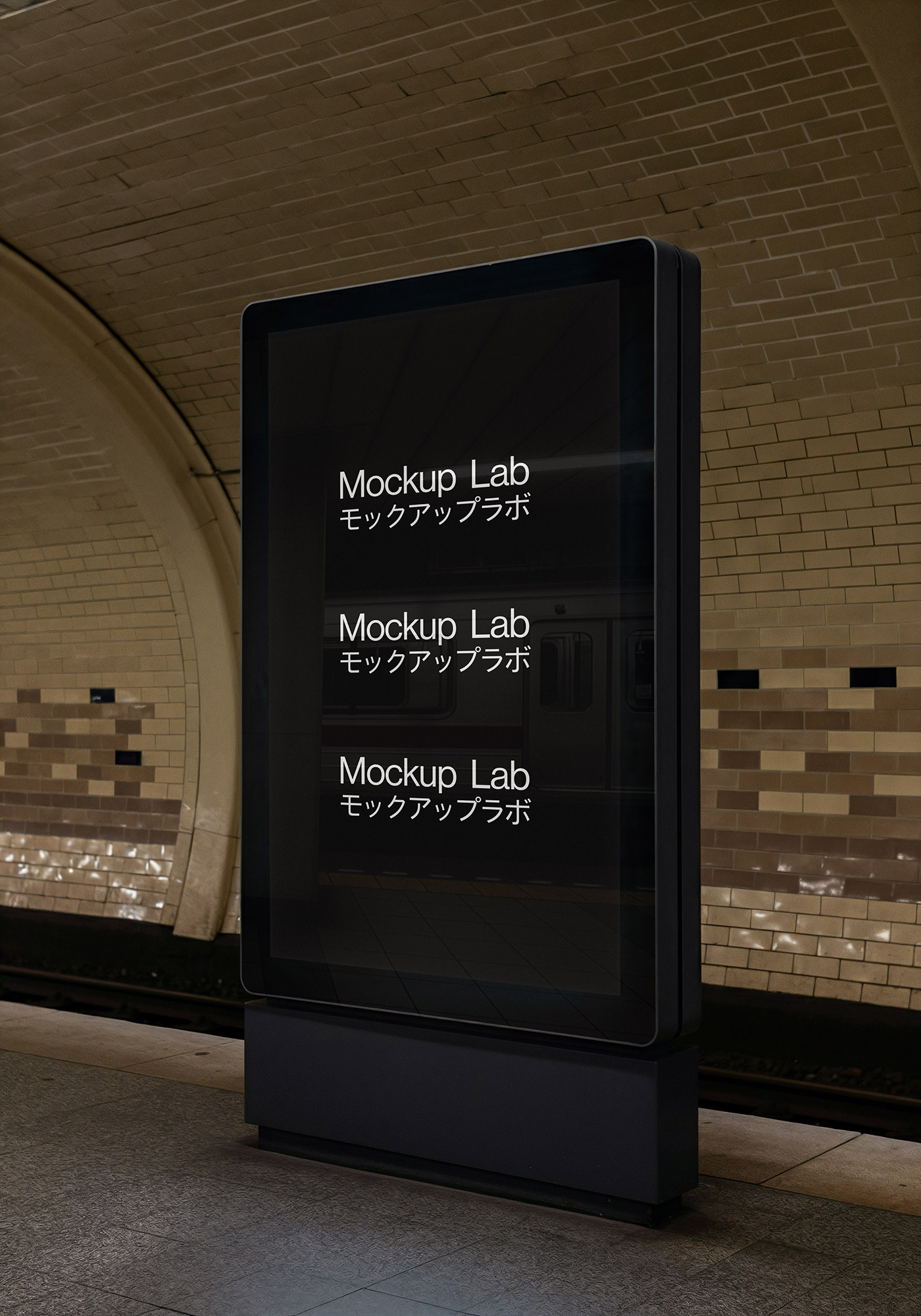 Front-facing view of a sleek digital screen mockup displaying a vibrant UI design.